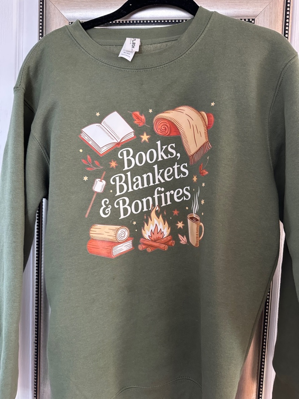 Books, Blankets & Bonfires Olive Crewneck Sweatshirt